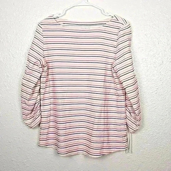 Talbots Striped Ruched Sleeve Tie-Cuff Shirt - Picture 1 of 8